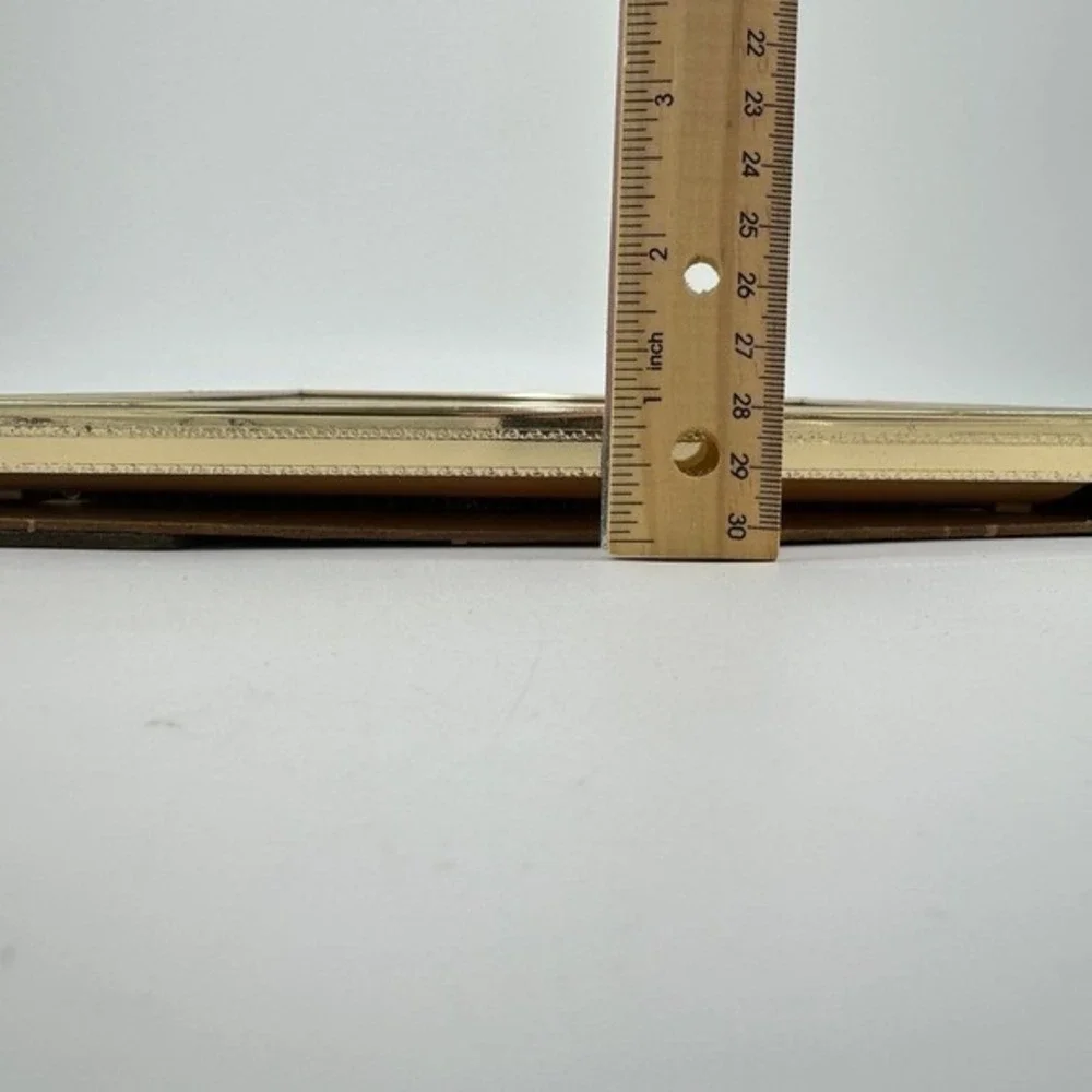 Vintage Gold Tone Metal Picture Frame Etched Border Tabletop Wall Mount 8x10